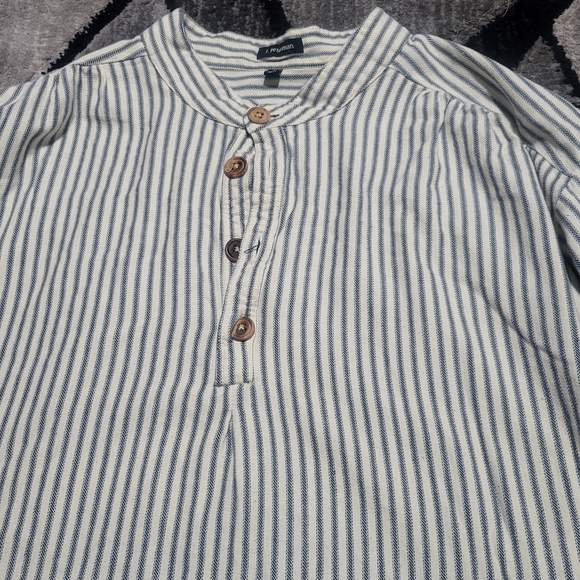 J. Peterman Other - J. Peterman Vintage Navy and White Striped Button Down Poets XL, Collarless Bnd
